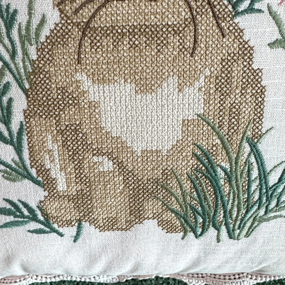 Lillian August French Farmhouse Easter Bunny 🐰 Rabbit Pillow Pink Embroidered